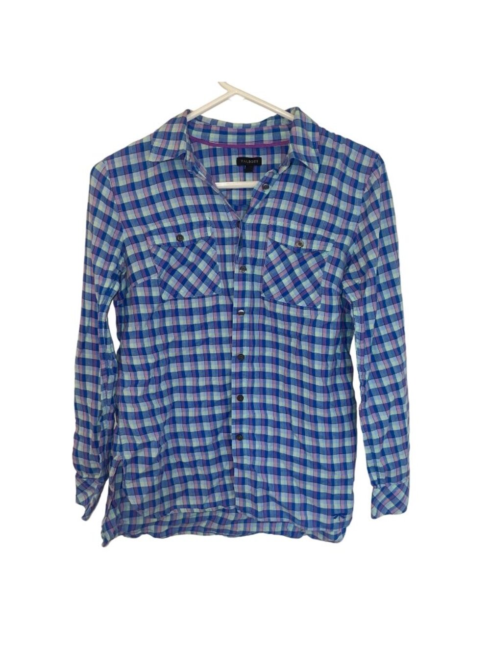 Talbots Plaid Button Down Shirt Size XS Purple Blue 100% Cotton